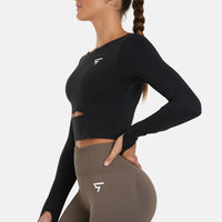 Long Sleeve Hollow Out Cropped Long Sleeve Sports Top