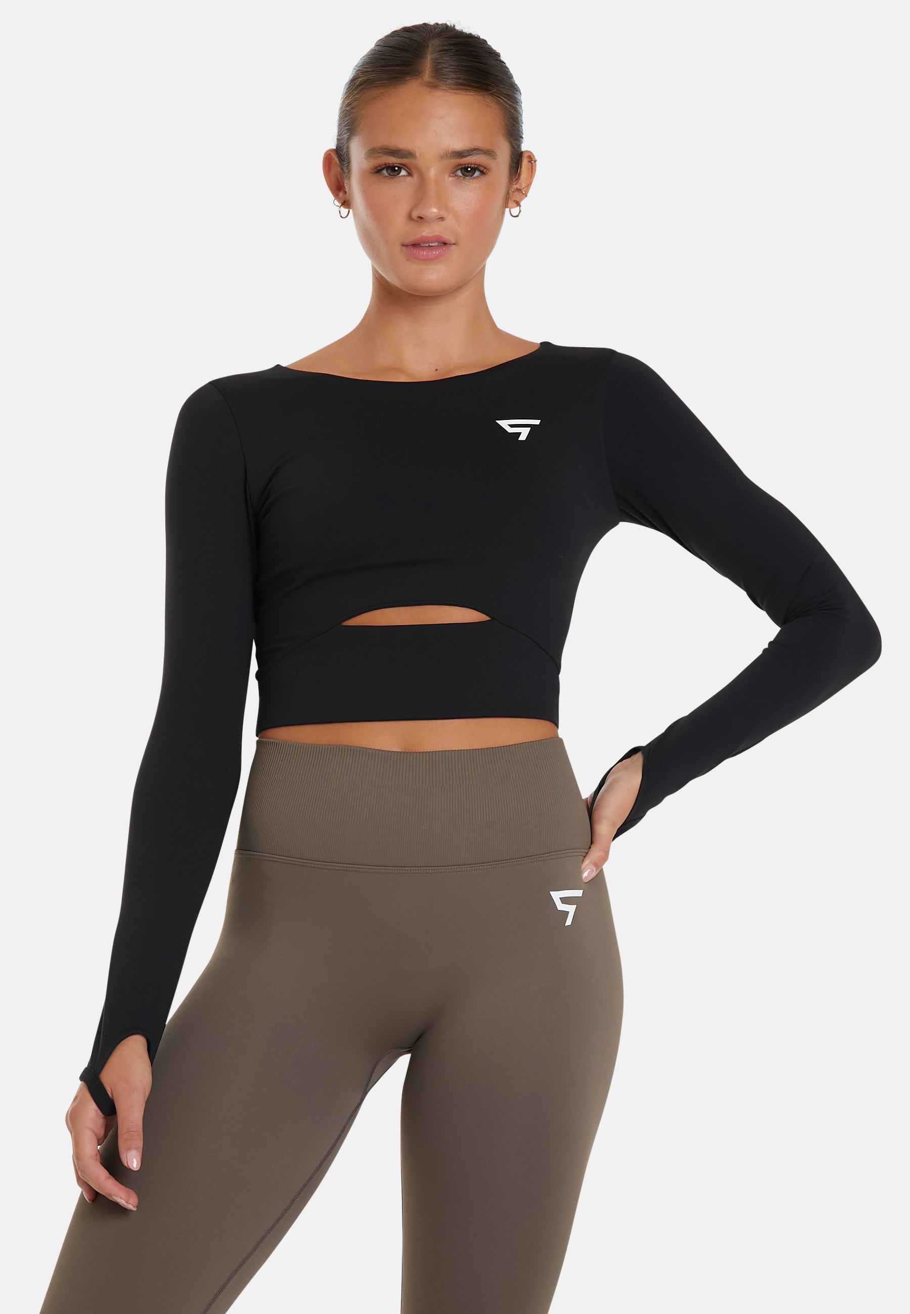 Long Sleeve Hollow Out Cropped Long Sleeve Sports Top