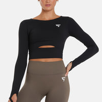 Long Sleeve Hollow Out Cropped Long Sleeve Sports Top - Squatproof