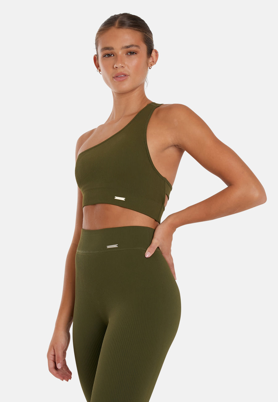 Top Serenity Ribbed One Shoulder Sports Top - Squatproof